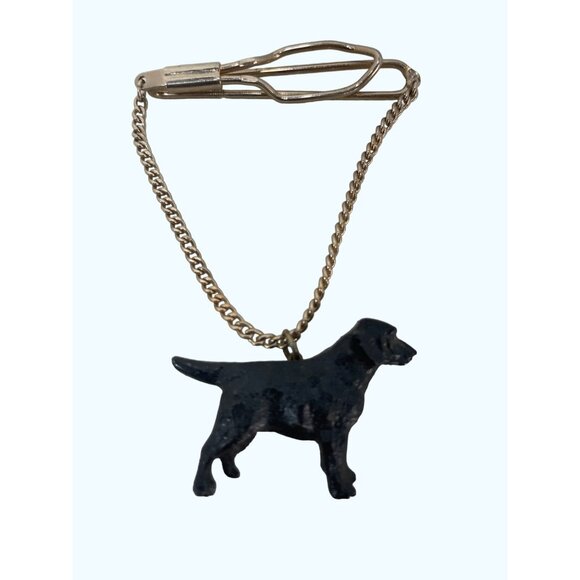 Vintage Dog-Shaped Black Metal Tie Clip Gold Chain & Clip For Pet Lovers - Picture 4 of 4